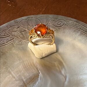 Elegant 10k gold Madeira solitaire ring with Citrine accents.